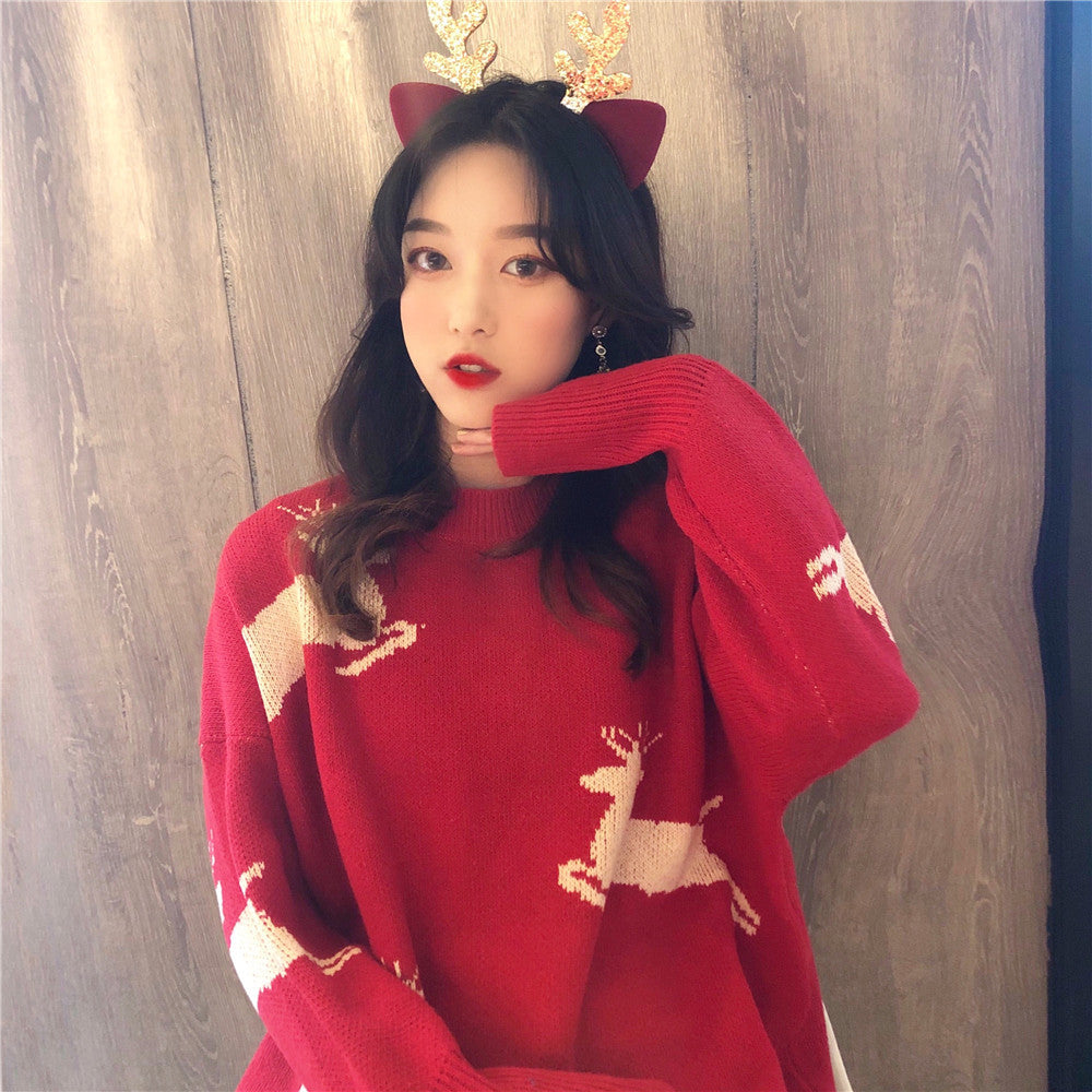 Women's Loose Top Student Cute Red Sweater