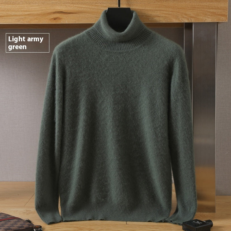 Efterår Vinter Mænd Høj Krave Løs Ensfarvet Pullover Mink Underdel Sweater
