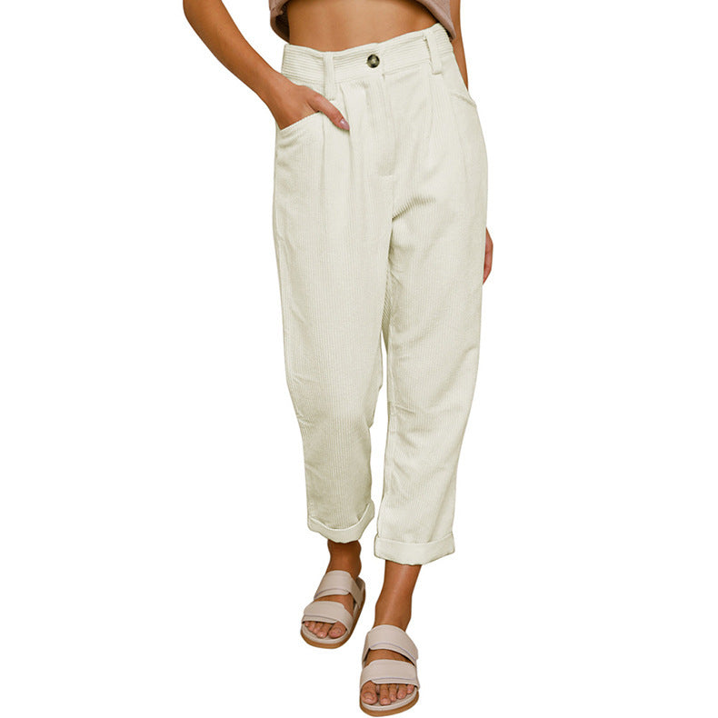 Women's High Waist Casual Pants Solid Color Loose Straight Trousers