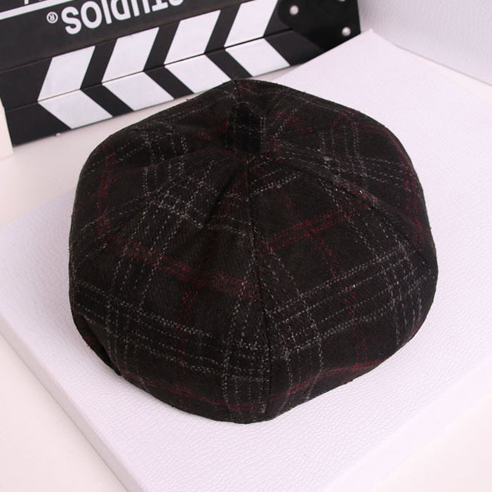 Retro Literary Octagonal Hat Plaid Beret
