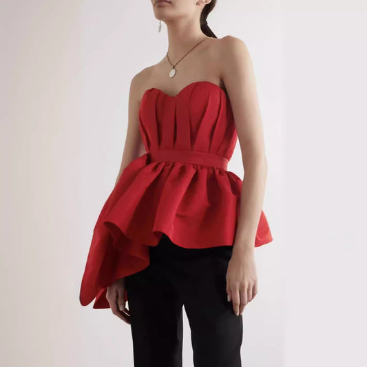 Ærmeløs Tube Top Asymmetrisk Vedhæng Grosgrain Top