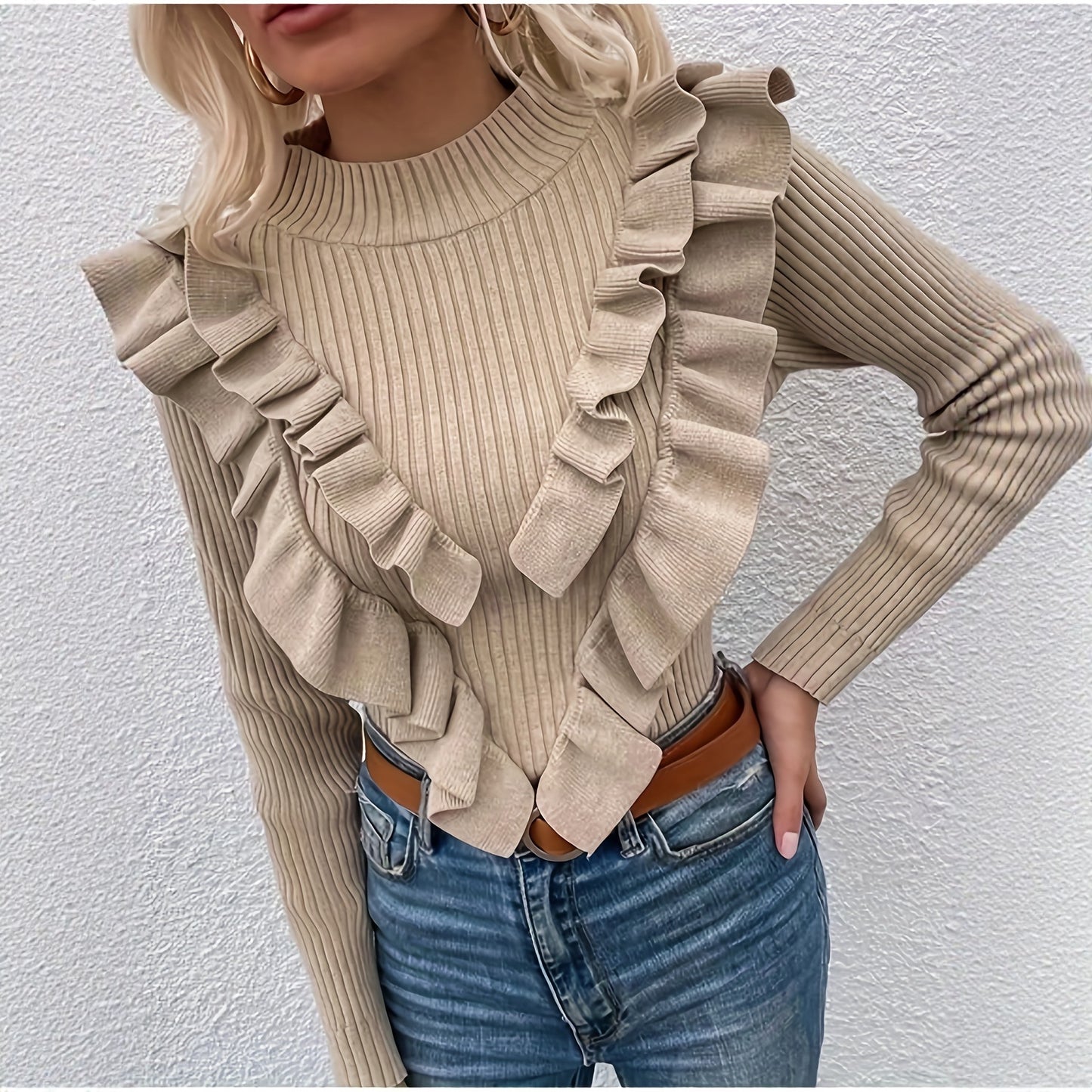 Turtleneck Sweater With Ruffle Detailing A Stylish Versatile Top For Women