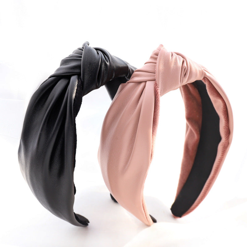 Fashion Solid Color Leather Hairpin Women's Hair Accessories PU Leather Headband