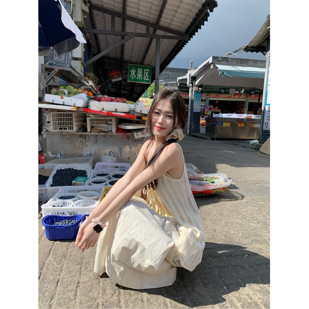 Bohemian Style Fake Two-piece Cutout Sling Vest For Women