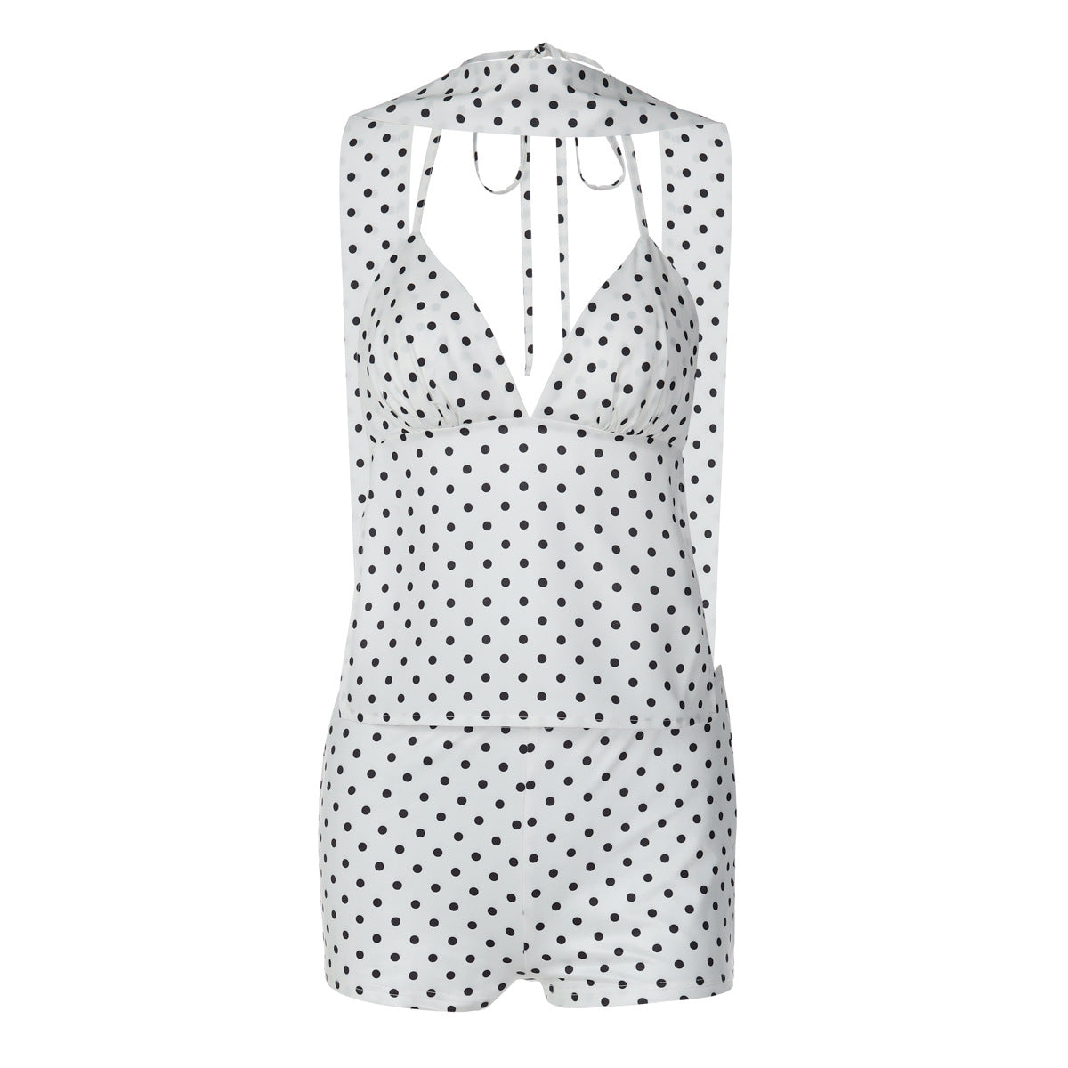 Winter Polka-Dot Lace-Up Camisole And Slim-Fit Shorts Two-Piece Set For Women