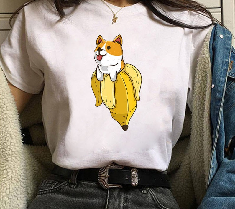 Cute Shiba Inu Print Men And Women Couple T-shirt Bottoming