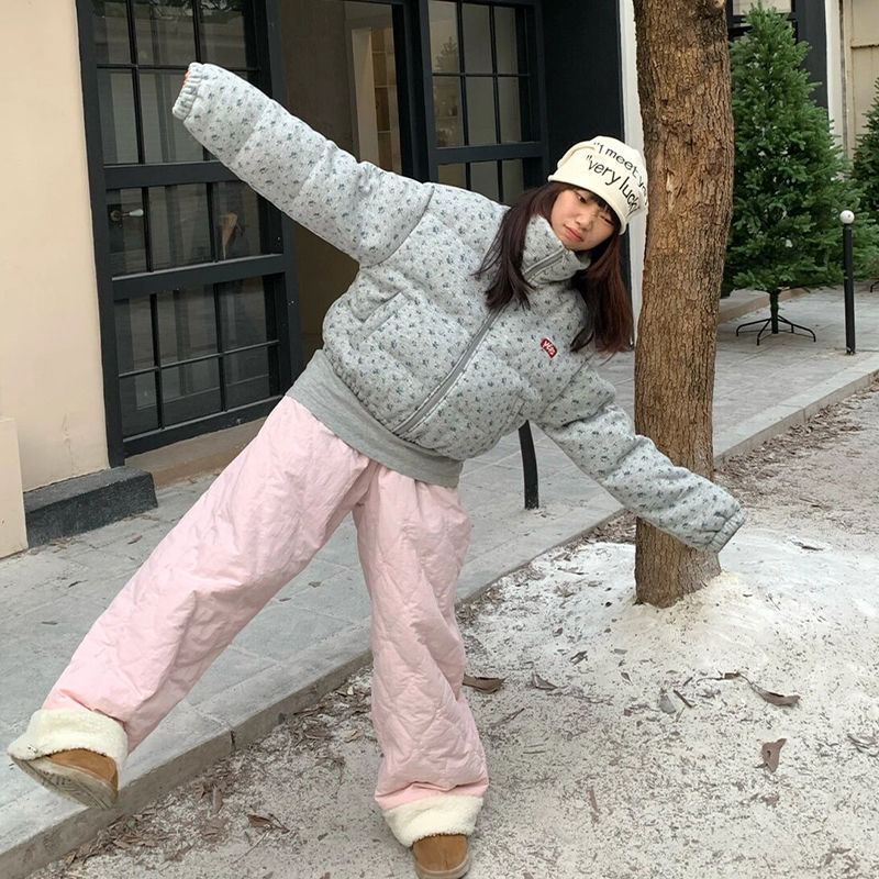 Autumn And Winter Diamond Plaid Thickened Polar Fleece Cotton Pants