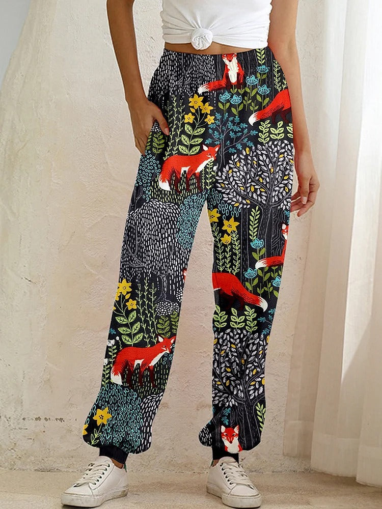 Animal-themed Digital-print High-waisted Harem Pants