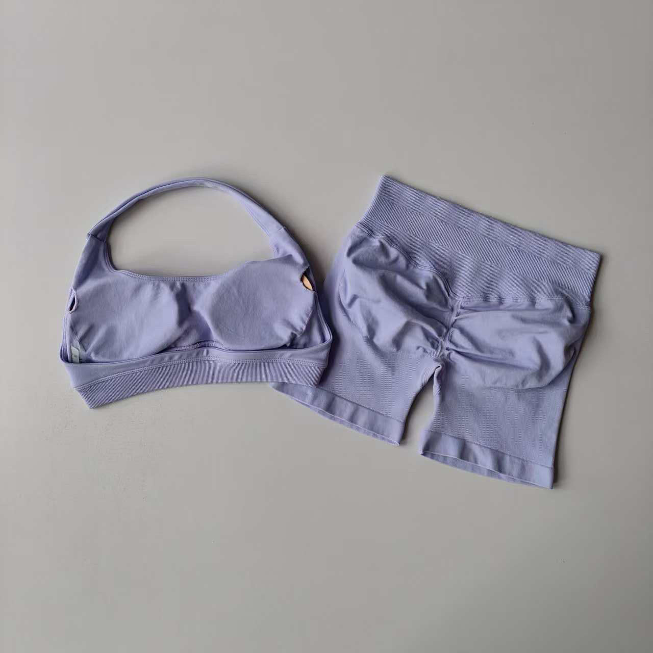 Silk Halter Bra And Peach-butt Shorts Yoga Set