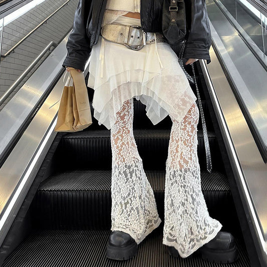 Design Mesh Stitching Lace Micro-transparent Culottes