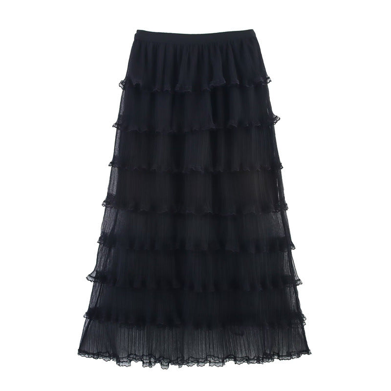 Lace Pleated Net Yarn Cake Skirt