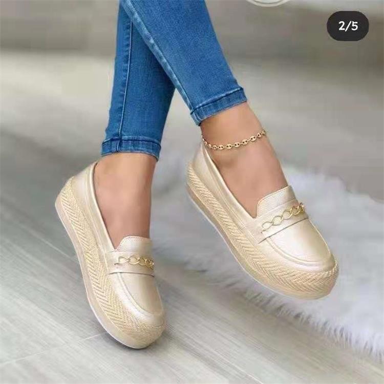Small Metal Chain Braided Sole Casual Low-top Shoes