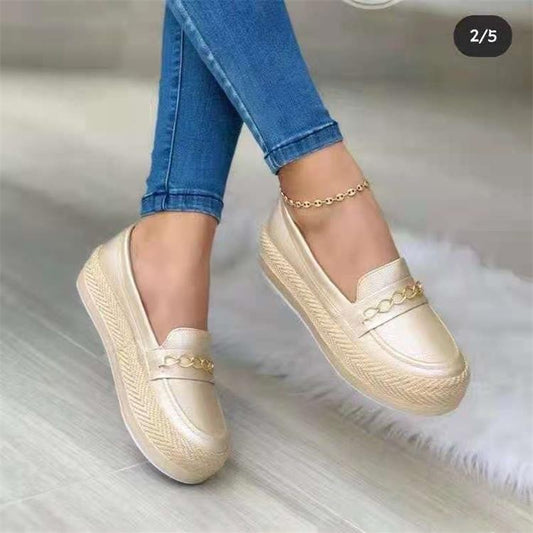 Small Metal Chain Braided Sole Casual Low-top Shoes