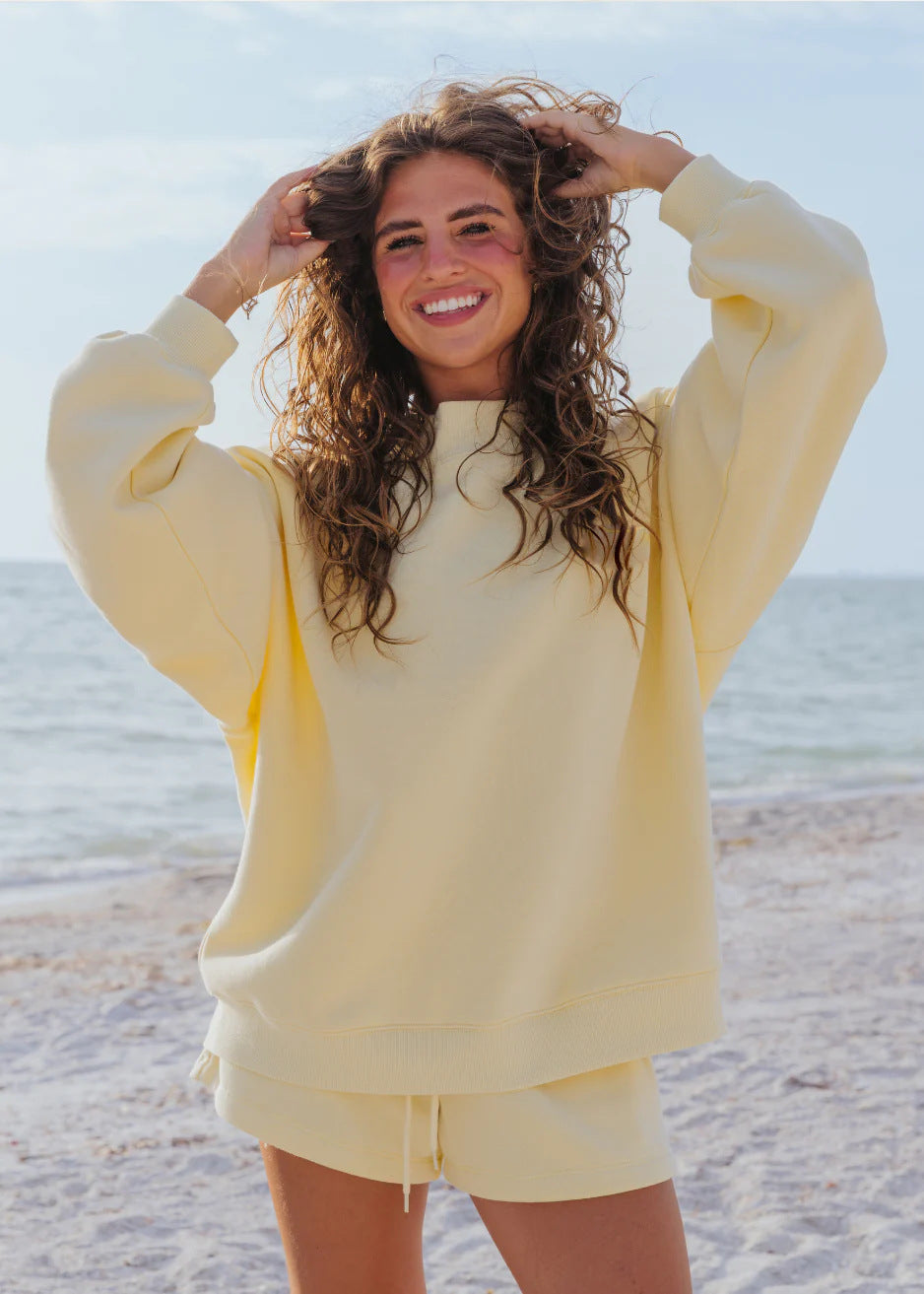 Crew-neck Sweatshirt And Casual Short Pants Set