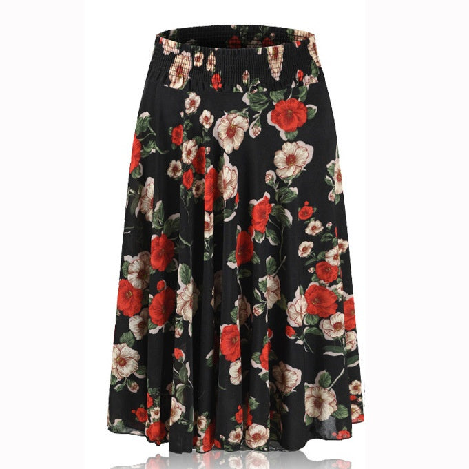 Mom Ice Silk Sundress Women's Skirt Middle-aged Skirt