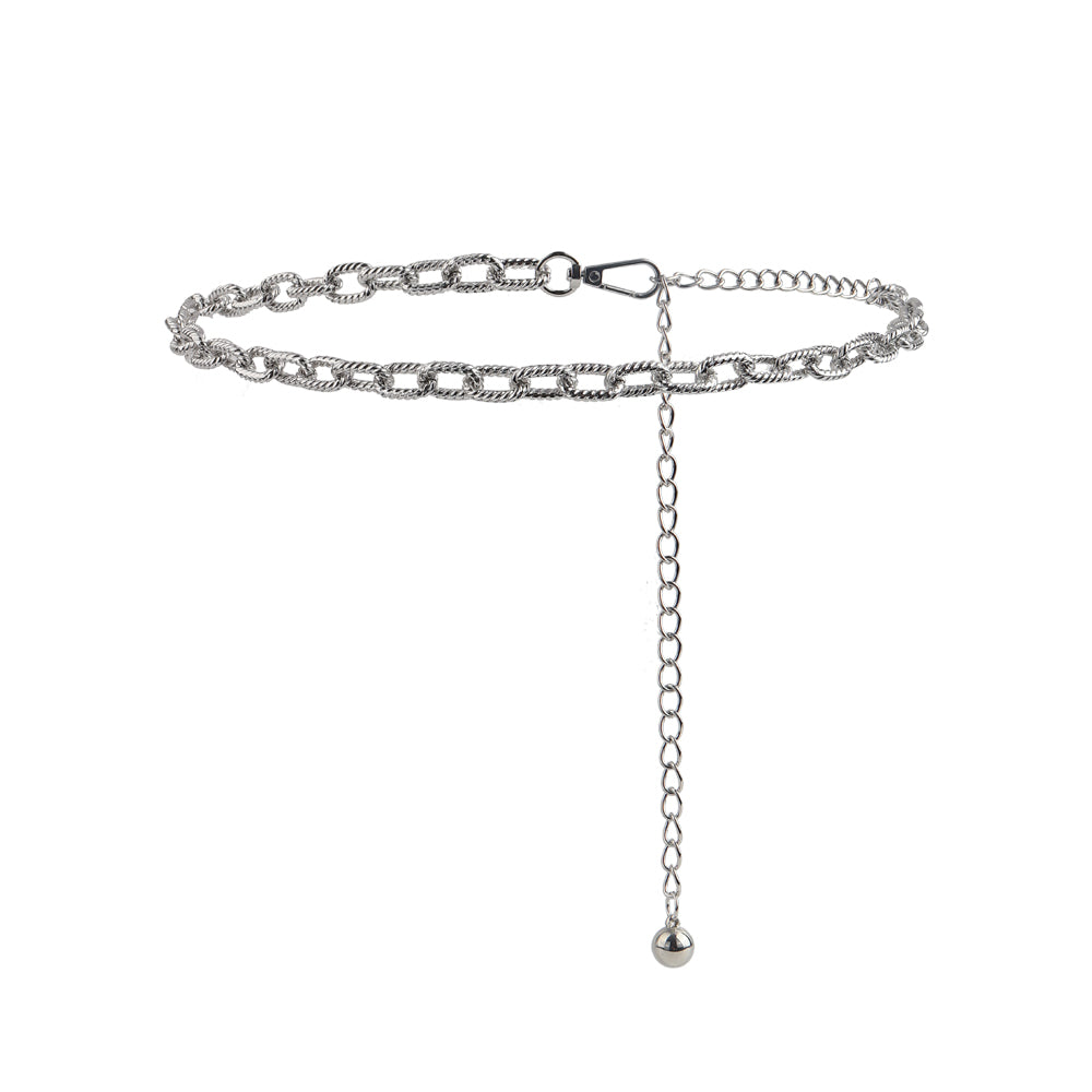 Metallic Silver Retro Ladies Personality Waist Chain Cold Style European And American Temperament Body Chain High Sense Texture Waist Accessories