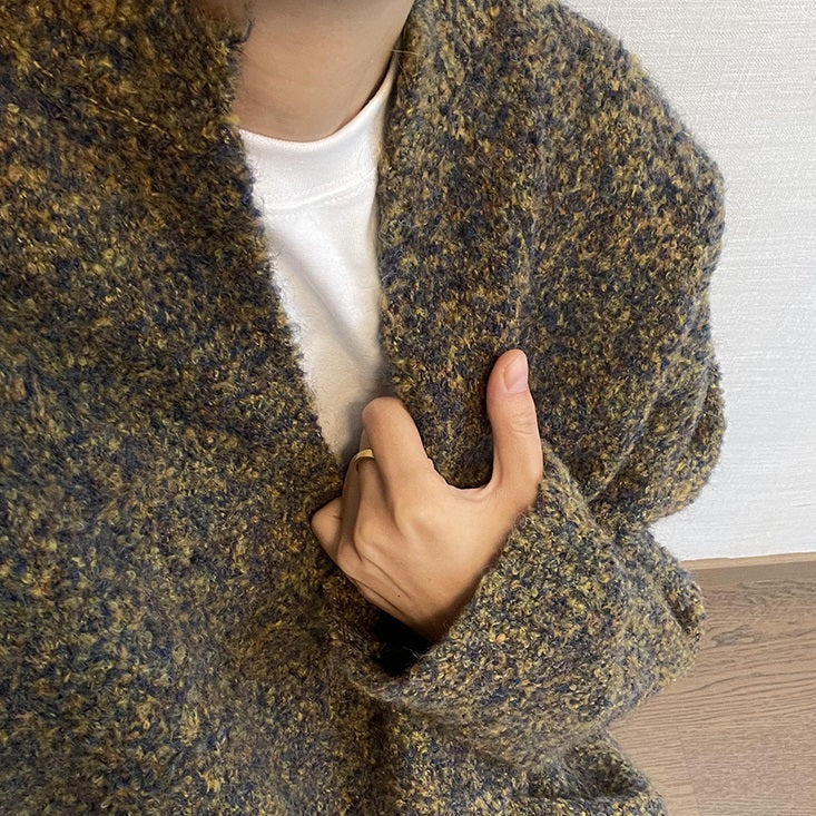 Vinter Retro Nem Matchning Afslappet og Løs Stor Strikket Jule Mosgrøn V-hals Off-Shoulder Sweater Til Mænd