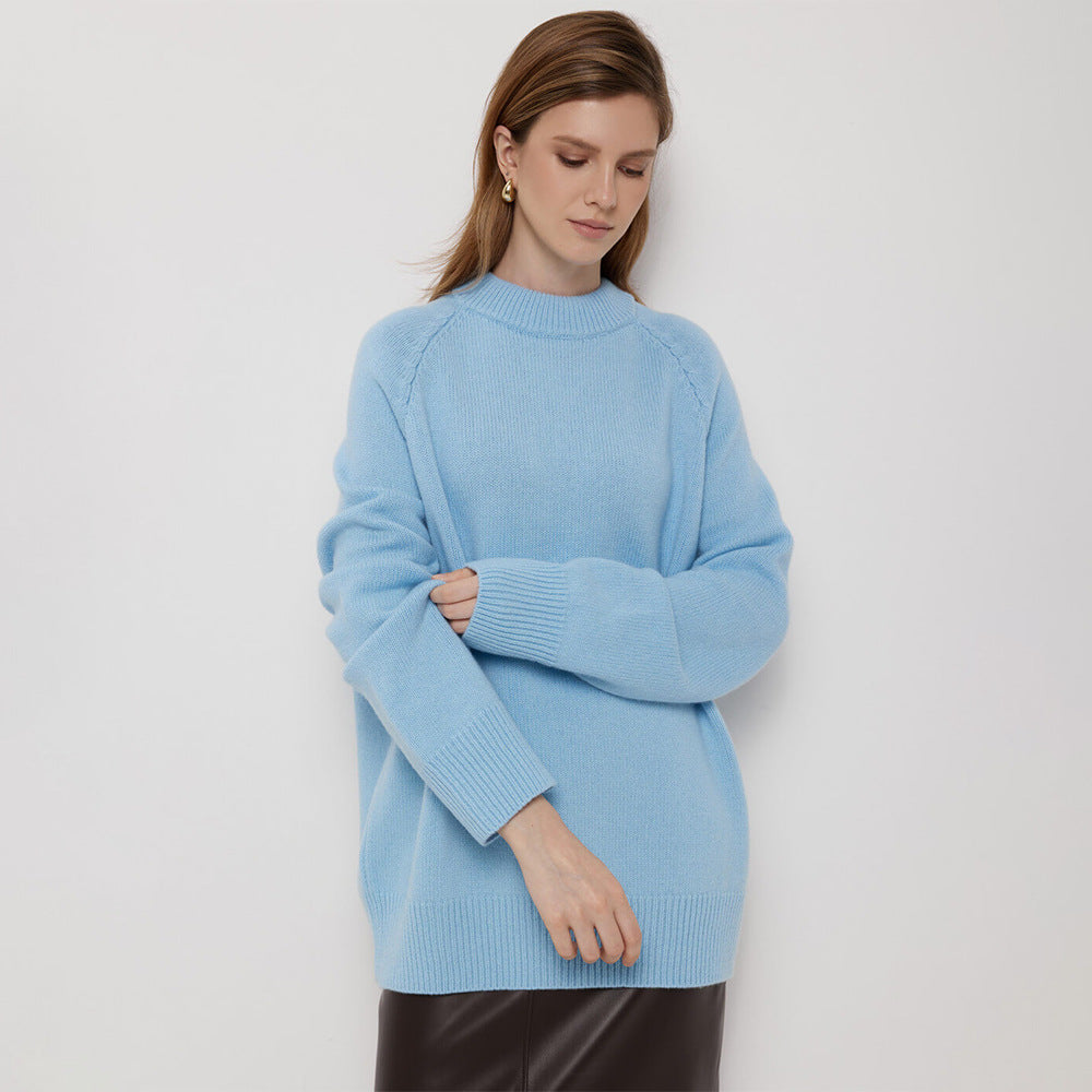 Crew Neck Pullover Sweater Women's Loose Knitted Sweater