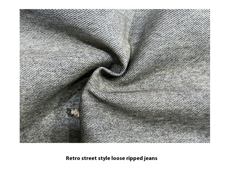Retro Make Old Ripped Straight Casual Pants Women's High Street Slimming Jeans