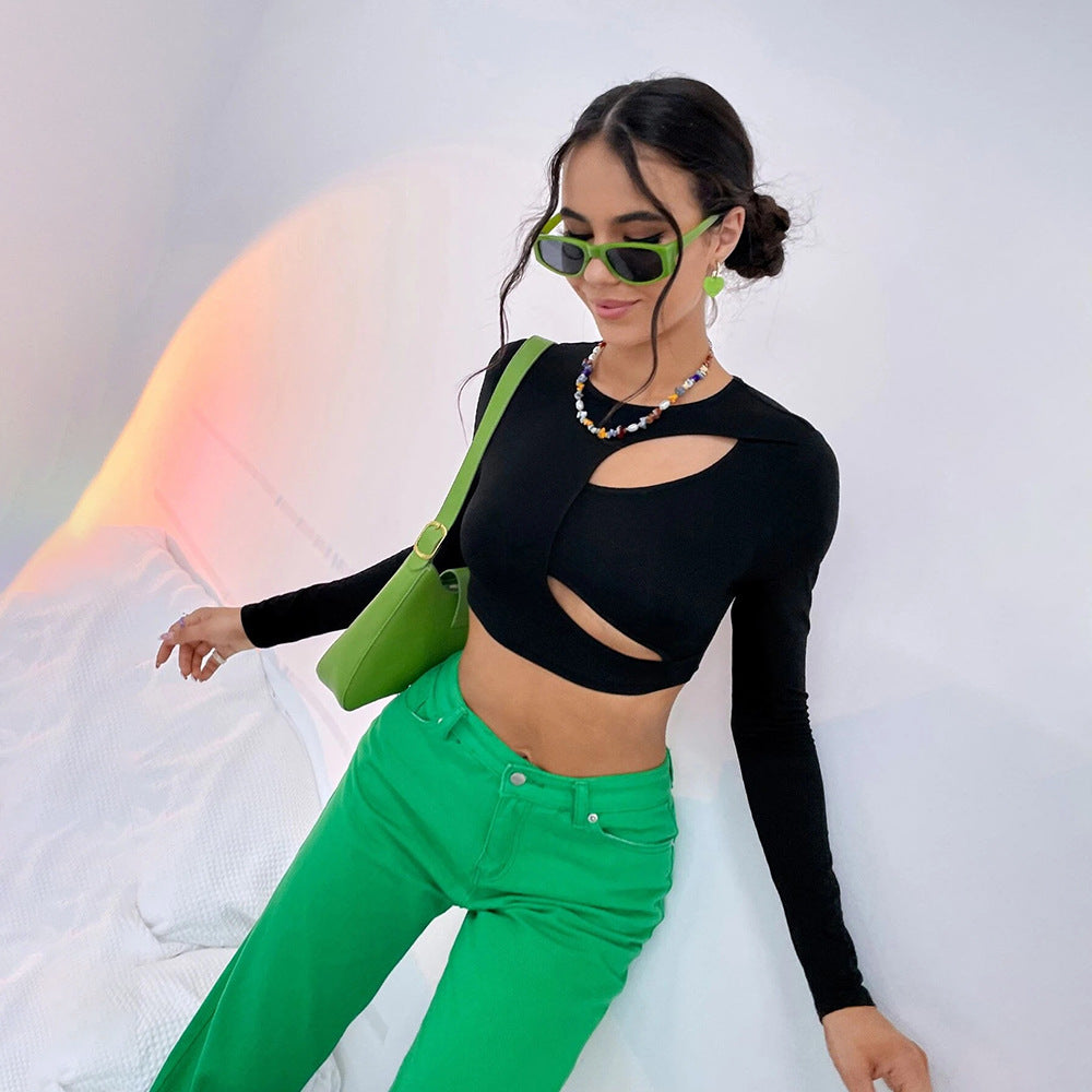 Women's Casual Hollow-out Slim-fit Long-sleeved Top