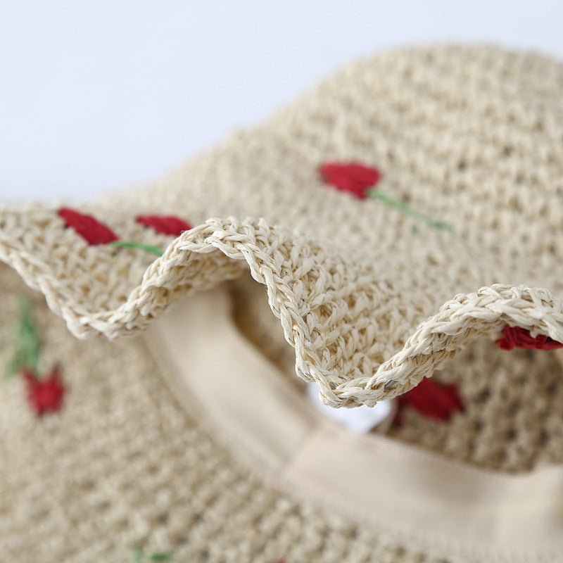 Wavy Brim Straw Fisherman Knitted Hat