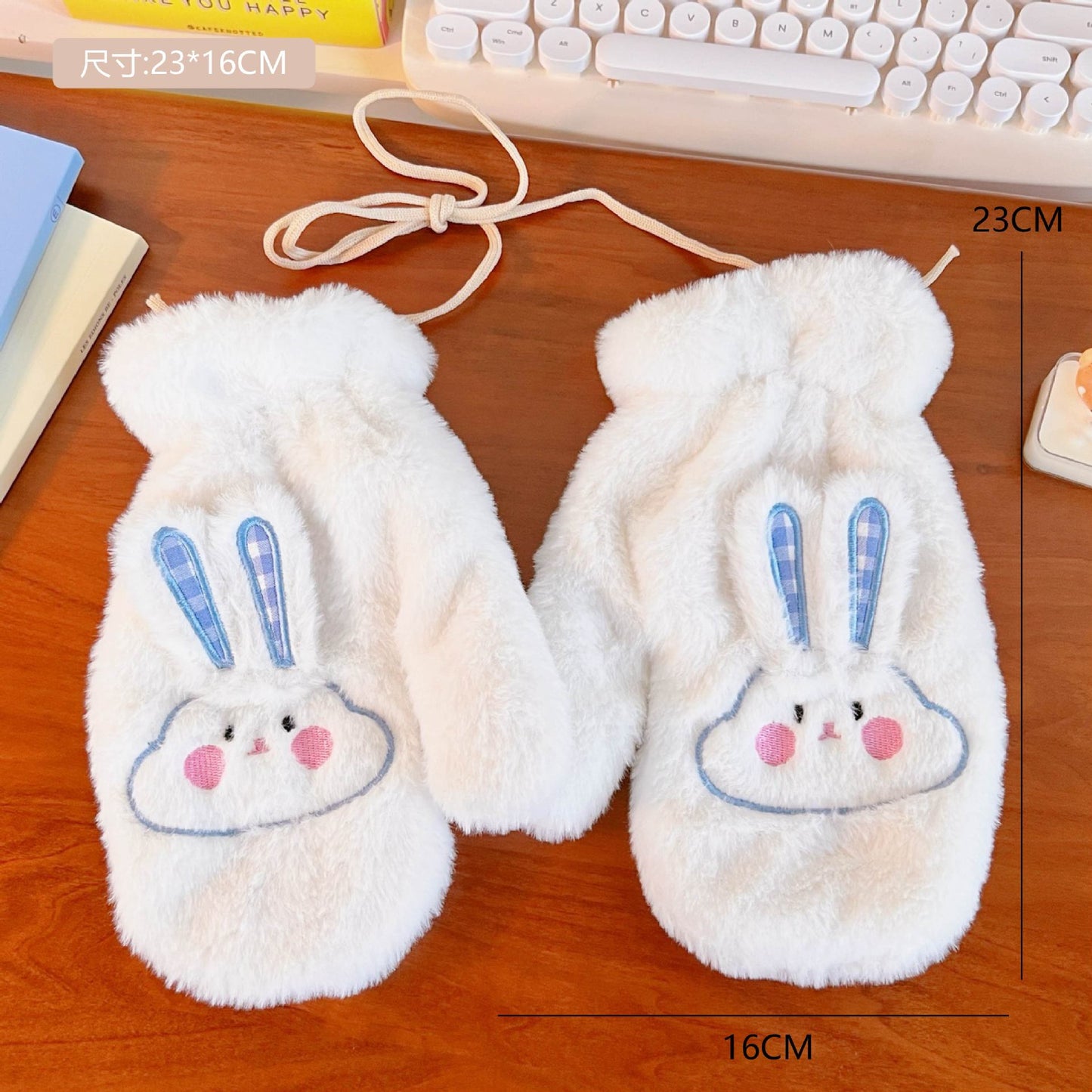 Plush Gloves Fleece-lined Thick Windproof Warm Plush Full Finger Halter