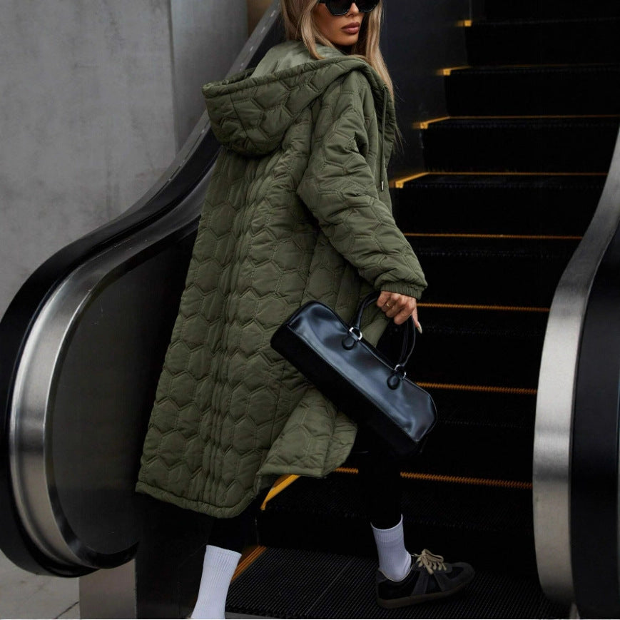 Korean Style Women's Fashion Plaid Hooded Long Fluffy Coat