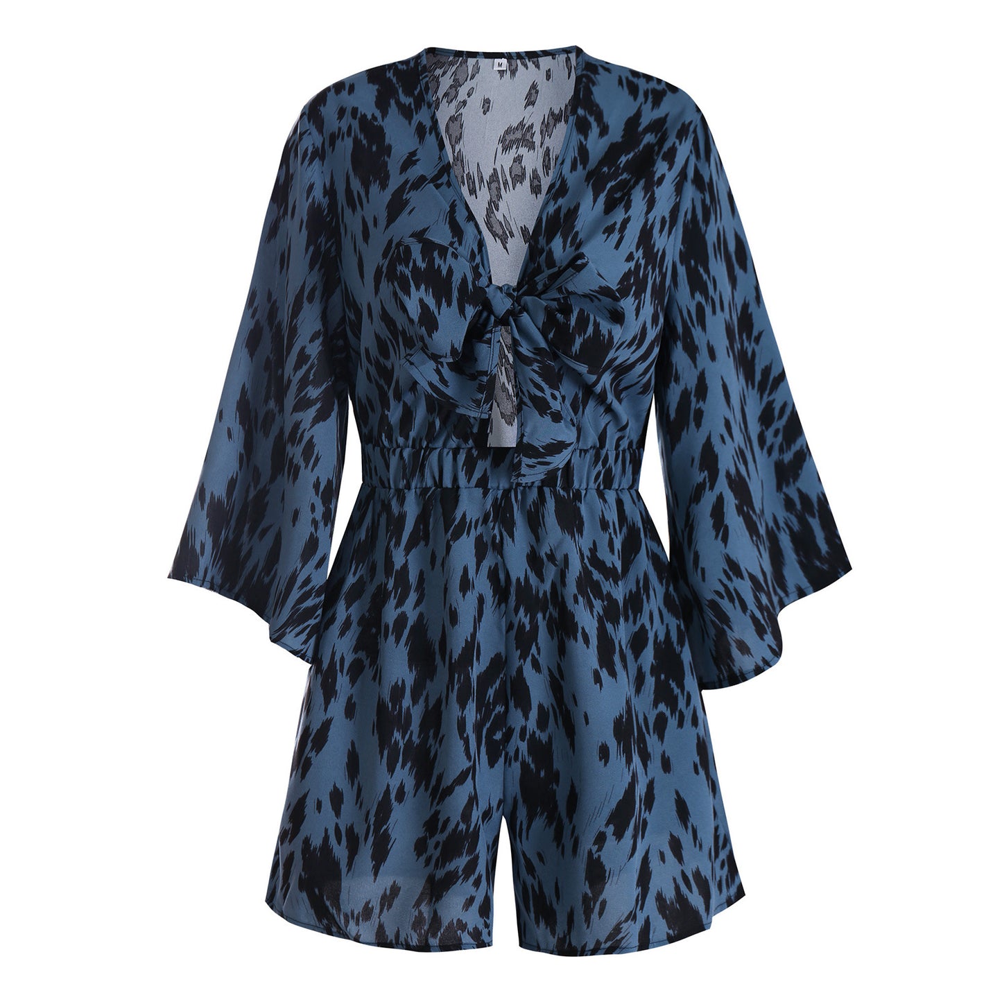 V-Neck Loose Printed Cutout Chiffon Half Sleeve Jumpsuit