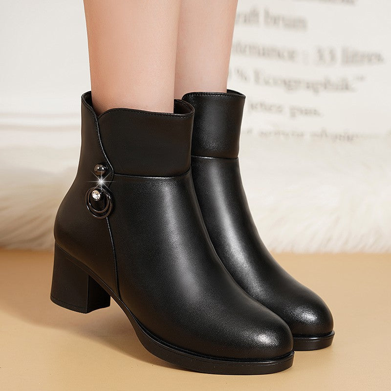 Middle-aged Women's Velvet Short Boots