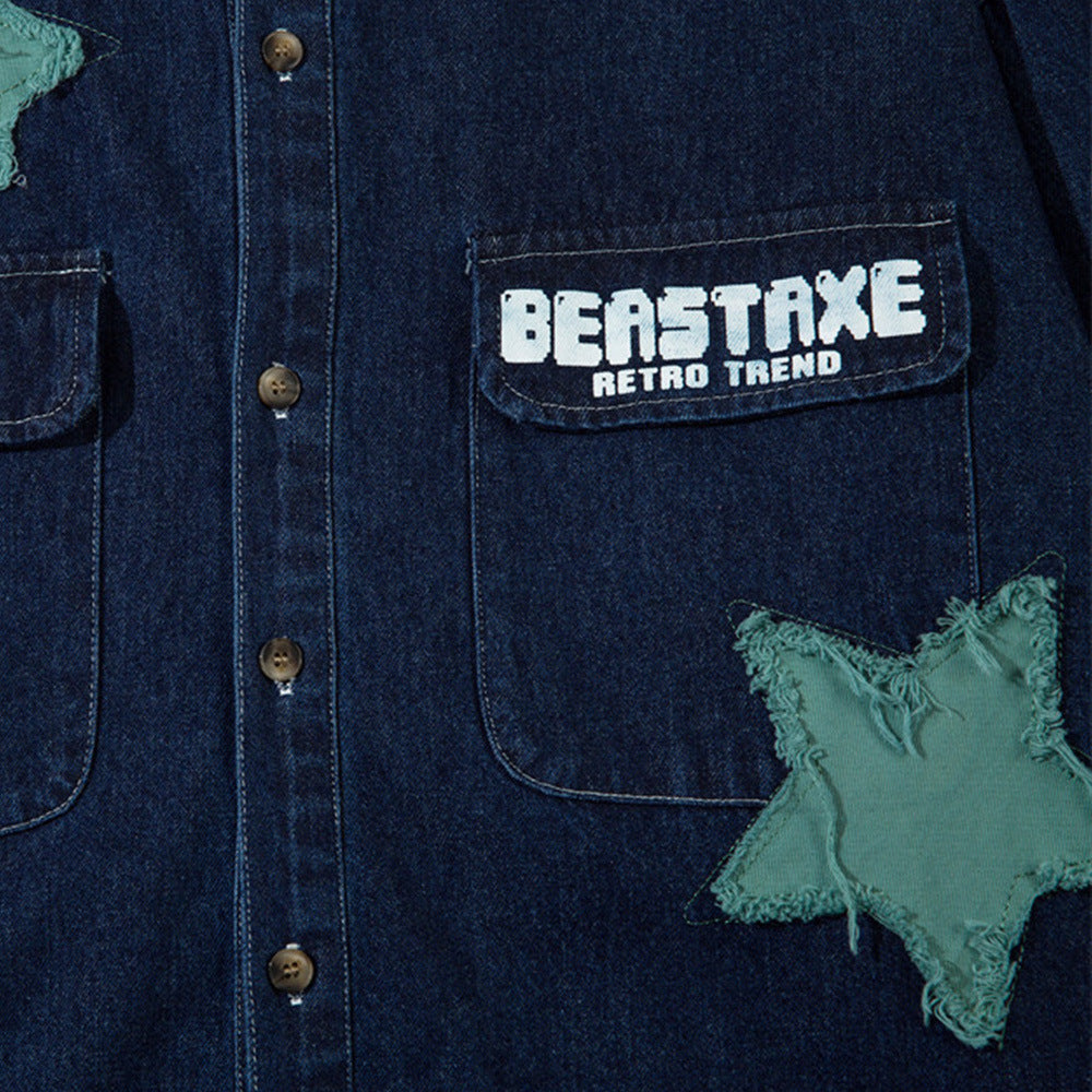 Five-pointed Star Paste Cloth Embroidery Design Personality Denim Shirt
