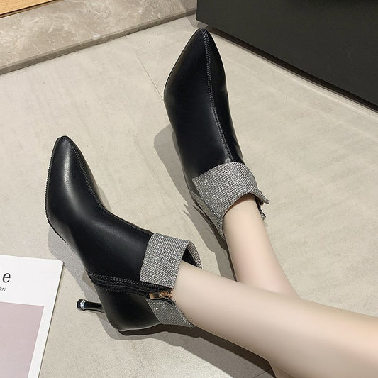 Women's Pointed Side Zipper Stiletto Ankle Boots