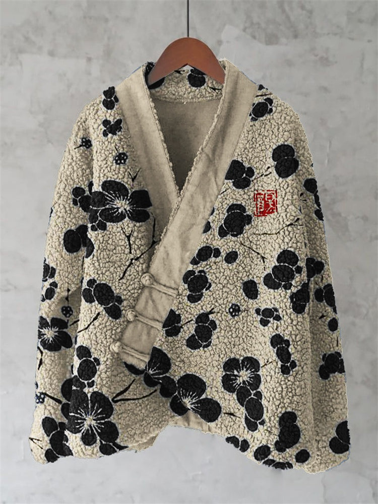 Womens Printed Kimono Cardigan Fleece Jacket Fashionable Womens Outerwear