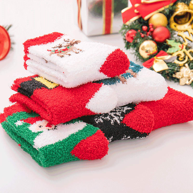 Winter Christmas Stockings Women's Thickened Bow Long Tube Fleece-lined