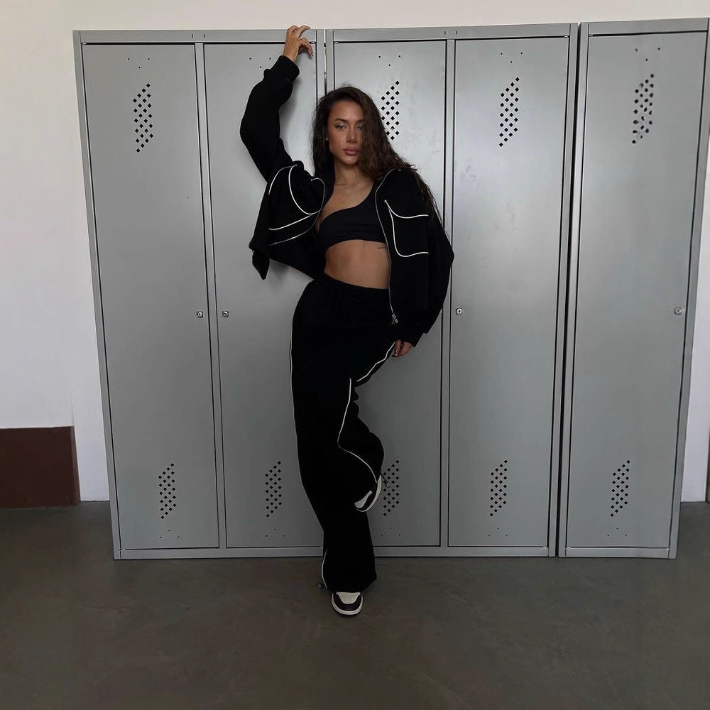 Street-style Half-zip Casual Sportswear Set