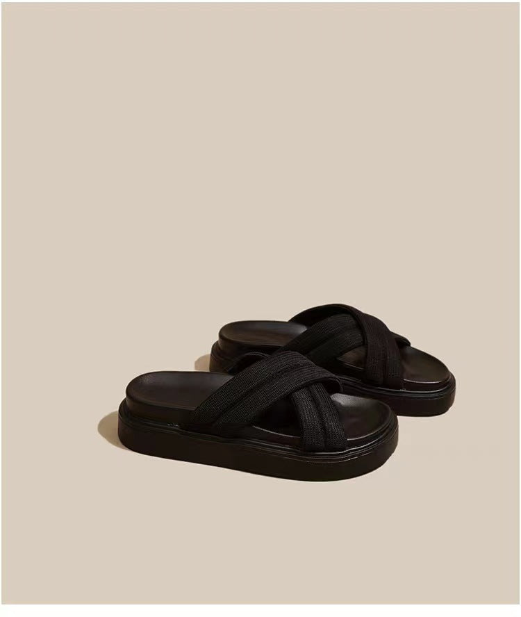 Tyksålet All-matching Vævede Tøfler med Velcro og Muffin-sål