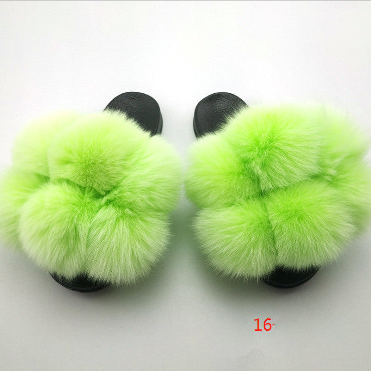 Flip Flops Outer Wear Fox And Raccoon Fur Children's Sandals And Slippers