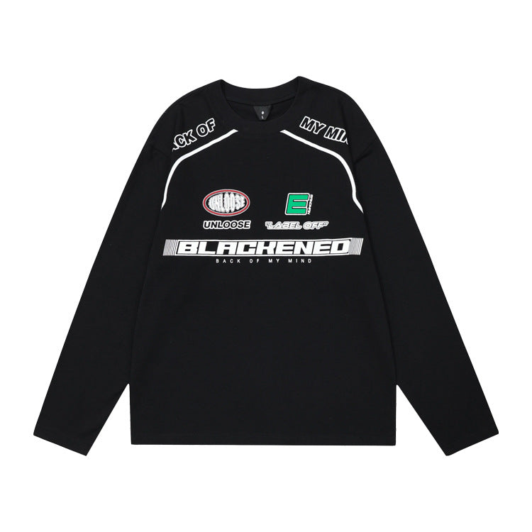 Locomotive Style Printed Loose Round Neck Long Sleeve Sweater