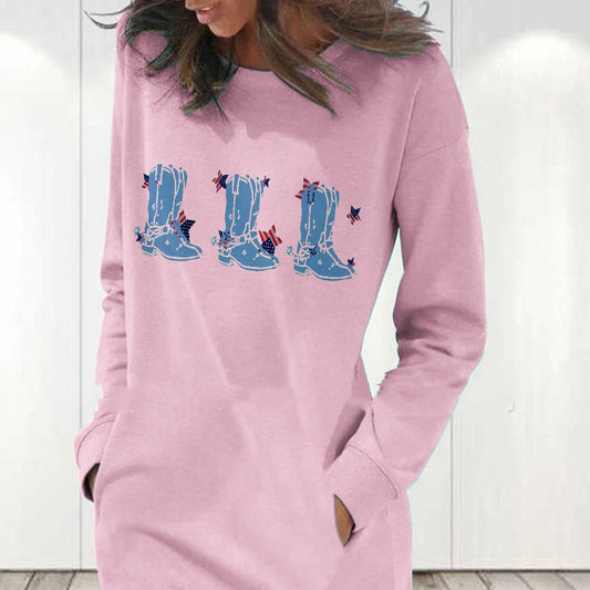 Rundhalset langærmet sweater med print til kvinder
