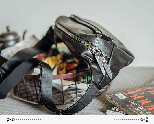Black Casual Leather Men's Chest Bag