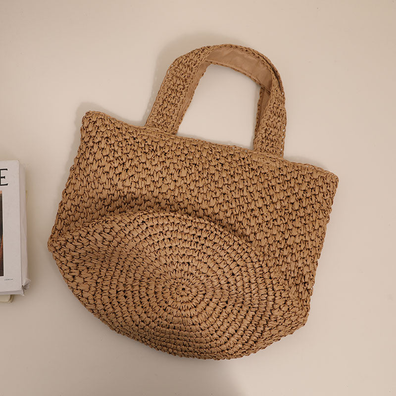 Women's Fashion Temperament Crochet Flower Pattern Shoulder Straw Bag