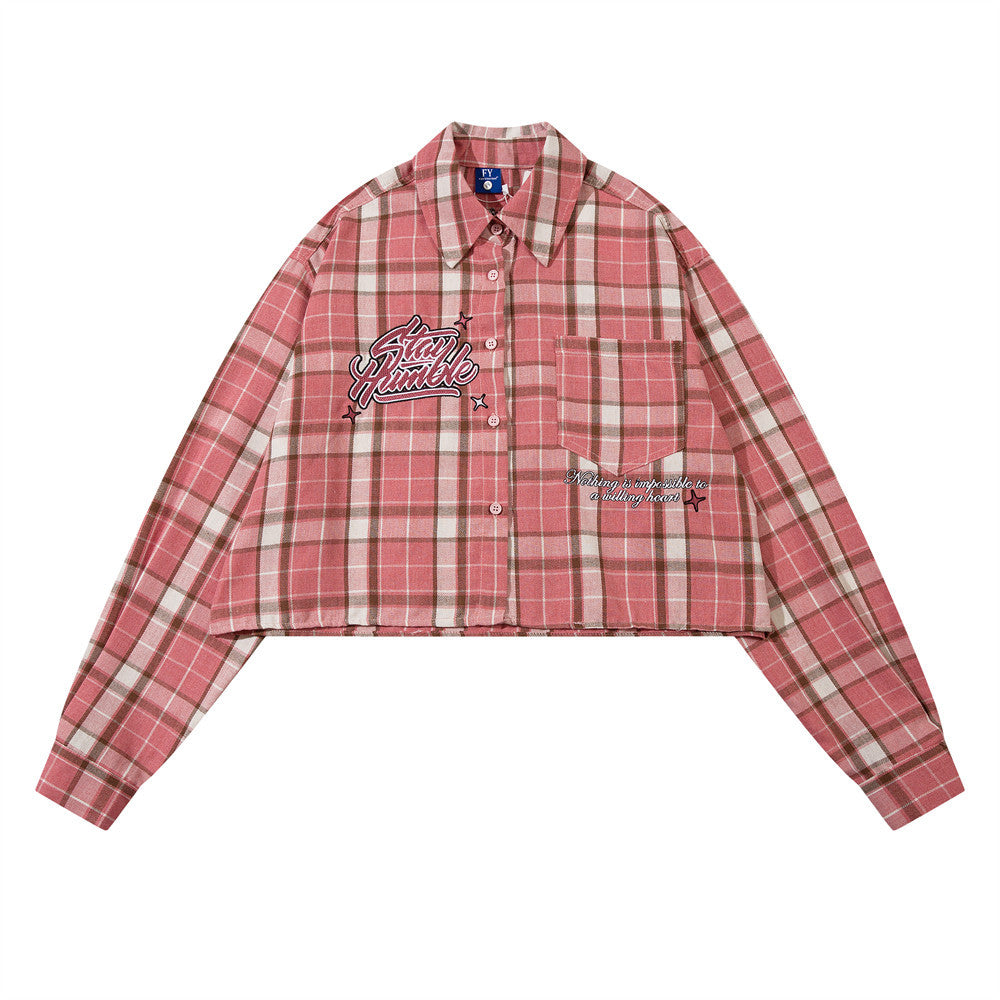 Spring And Autumn Loose Long Sleeve Plaid Shirt Men's And Women's Embroidered Letters