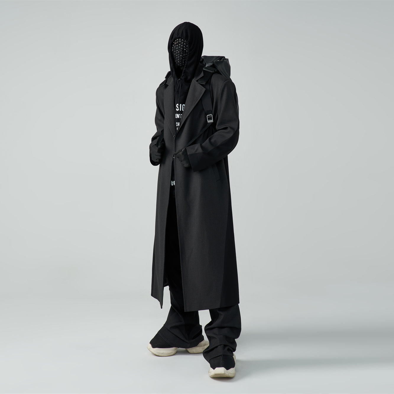 Autumn And Winter Wool Unbuttoned Loose Padded Shoulder Mid-length Patchwork Coat