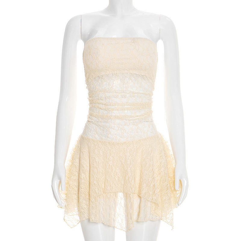 Womens New Sexy Lace Tube Dress Irregular Gown