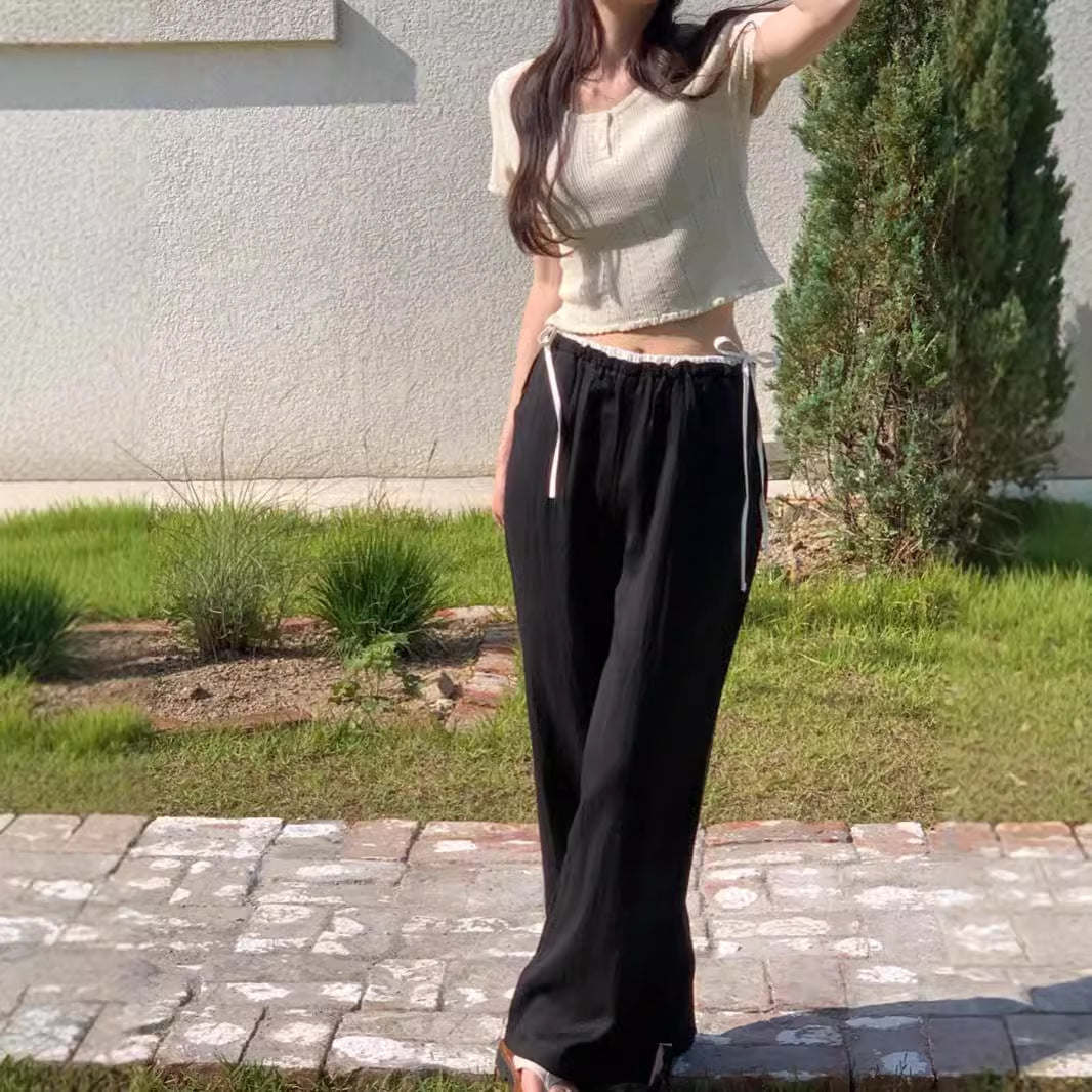 Retro Easy Matching Stitching High Waist Casual Pants