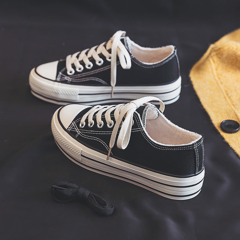 Thick-soled Women's All-match White Canvas Sneakers Explosive Single Shoes