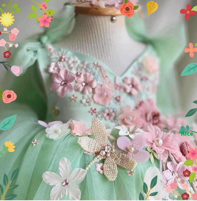Children's Bow Mesh Bubble Skirt Dress