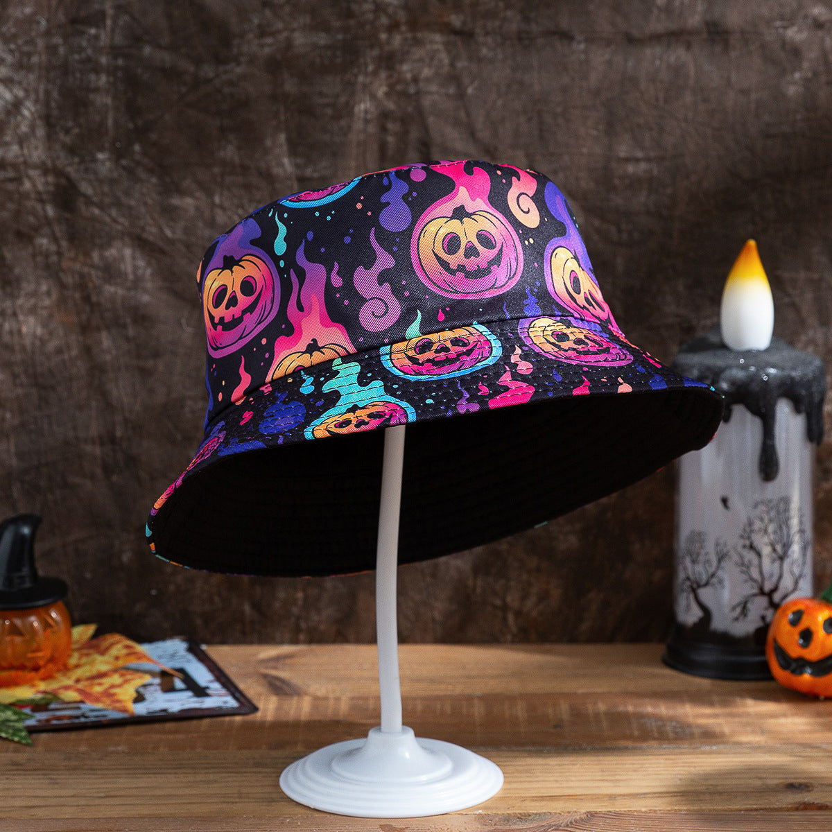 Halloween Funny Bat Pumpkin Ghost Reversible Fisherman Hat