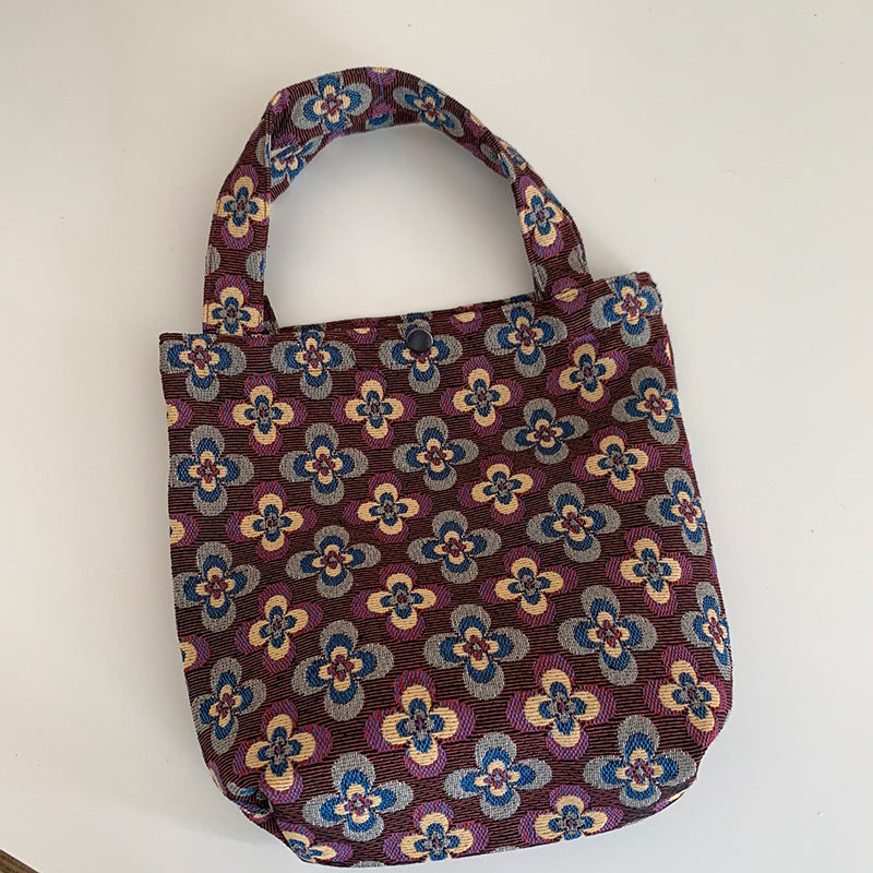 Mountain Vintage Jacquard Yarn-dyed Portable Ins Ladies Hand Bag