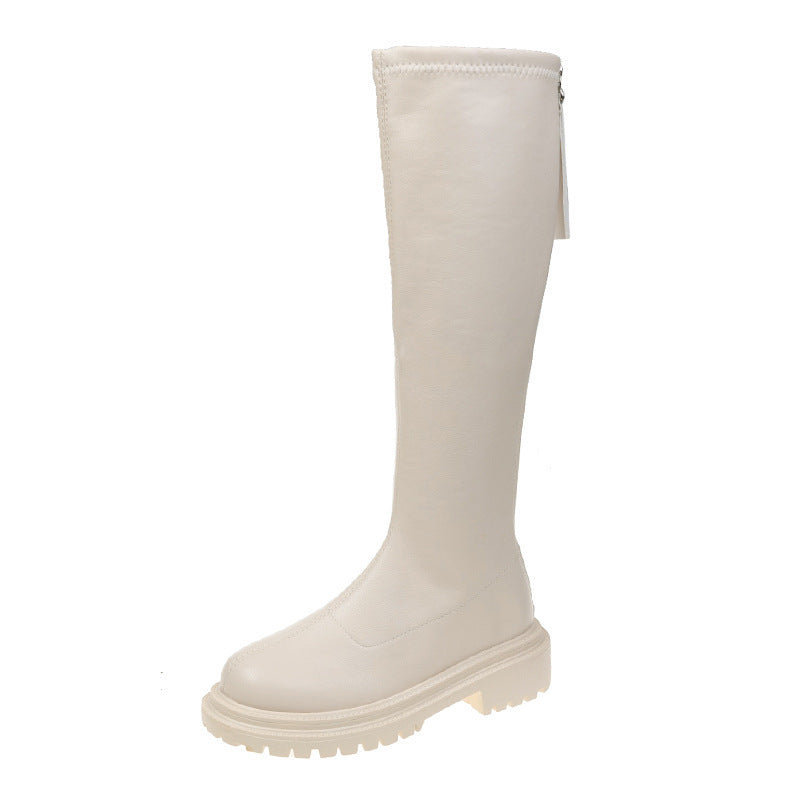 White Thick Soled Long Boots Knight