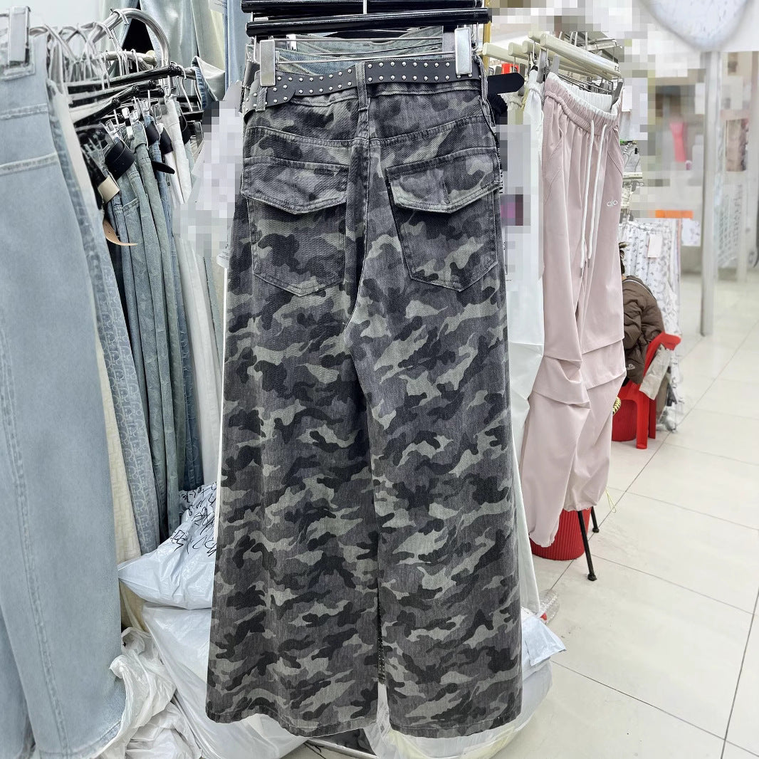 Design Sense Camouflage Cargo Pants High Waist Loose And Slimming Drape Sense